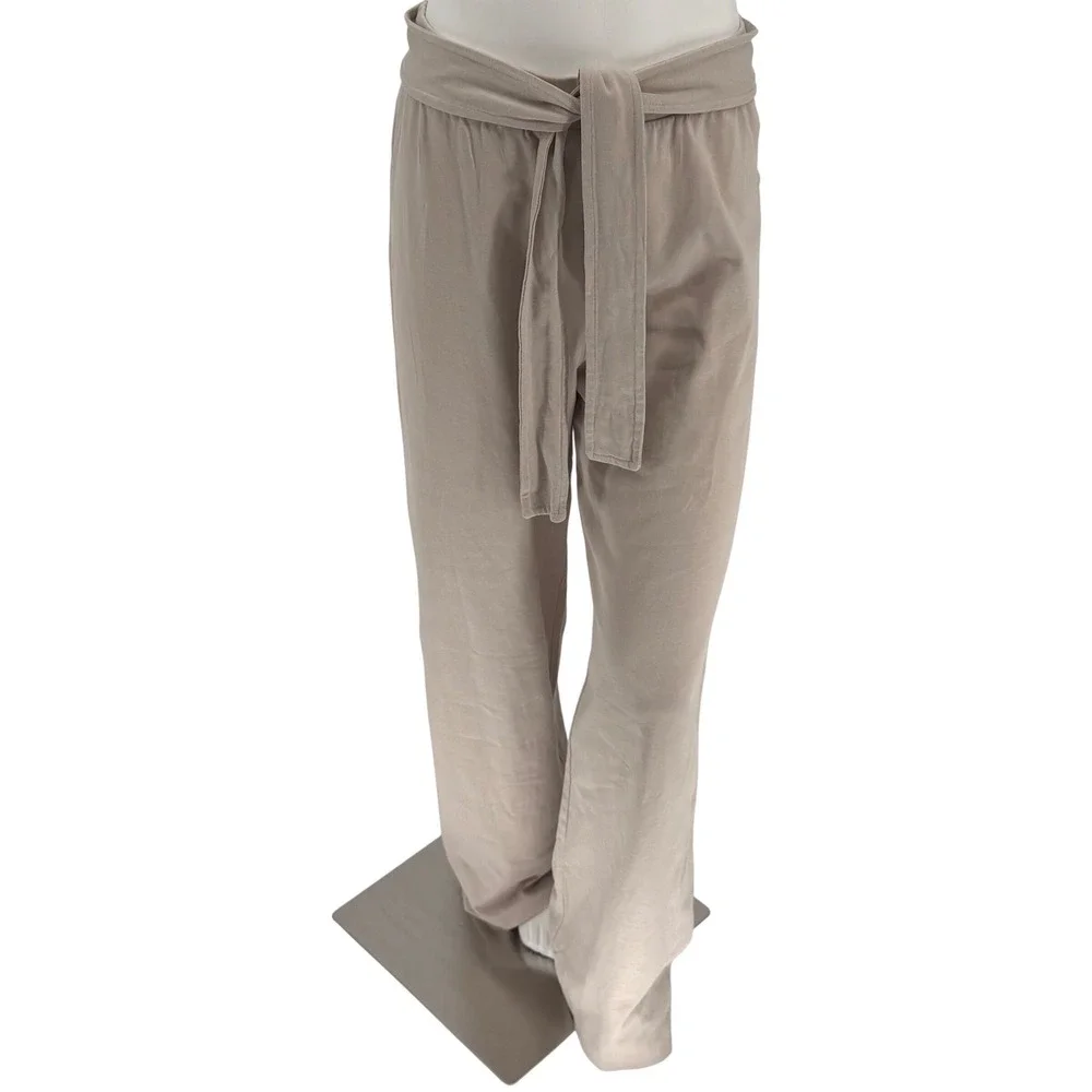 ZARA Wide Leg Belted Cotton Blend Pants Beige XL Casual Resortwear Travel 97-42